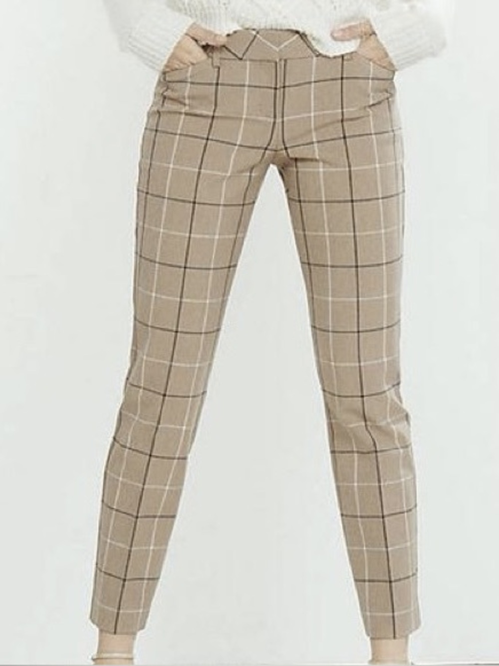 Express Beige Plaid Slim Ankle Pants